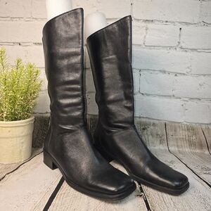 NATURALIZER  FIT 4U SYSTEM BLACK LEATHER PULL ON CALF BOOTS WOMENS 7